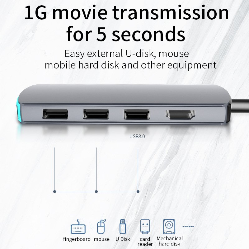 Multifunction 6 in 1 Type C to HDMI HUB USB3.1 Adapter Video Converter with Indicator   