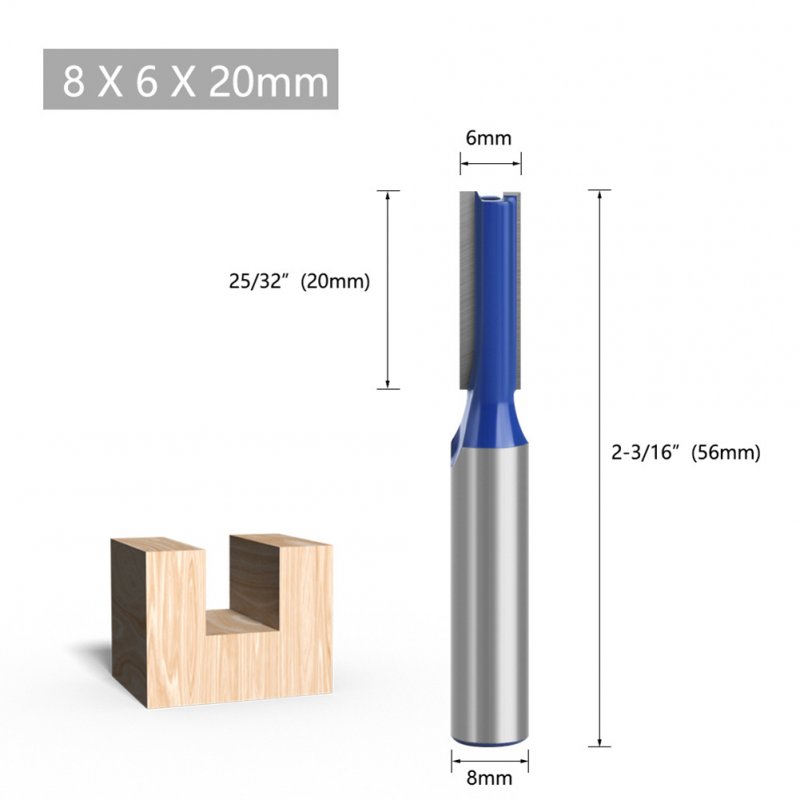 Tungsten Steel Alloy 8mm Shank Double Blades Straight Milling Tool 