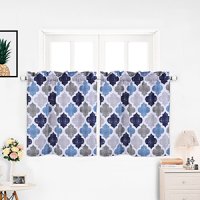 US HAPERLARE 2pcs Pocket Window Curtain Set Morocco Print Polyester Cotton Kitchen Tiers Dark Blue Grey 28