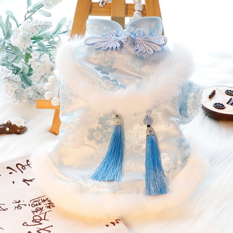 Pet Costume Tang Suit Winter Thickened Warm Chinese Style Pet Clothing With Tassel For Dog Cat Pet Supplies blue M