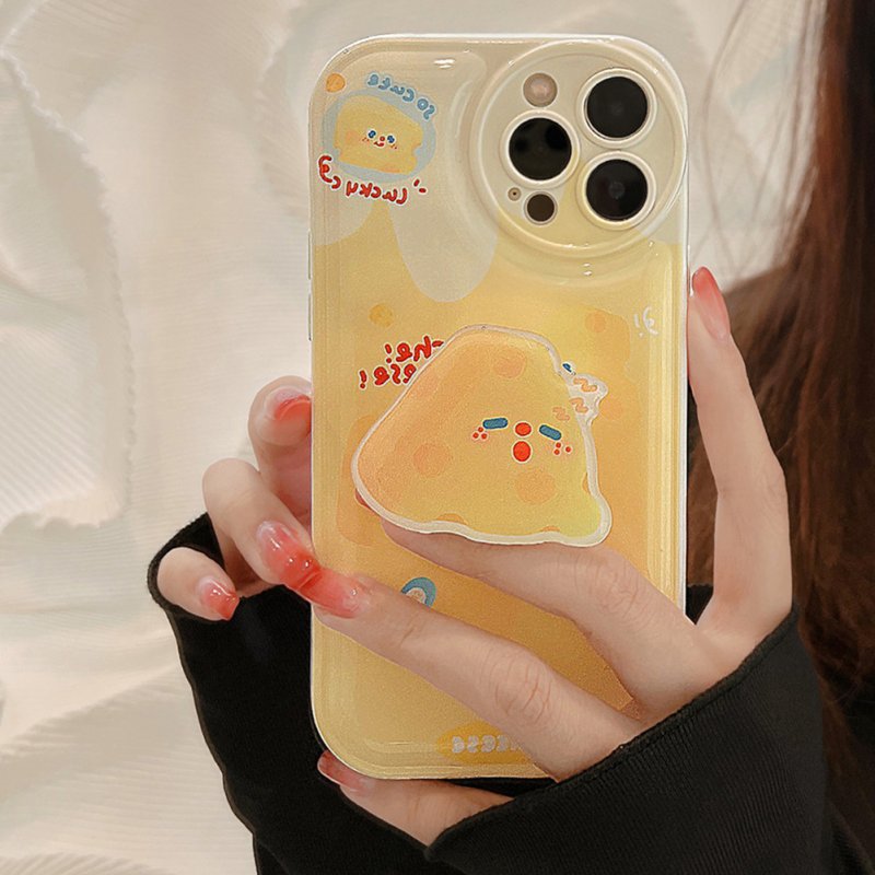 Phone Case Cheese Pattern Smart Phone Case Cover With Phone Holder For IPhone 15 White cheese (only shell) 15plus