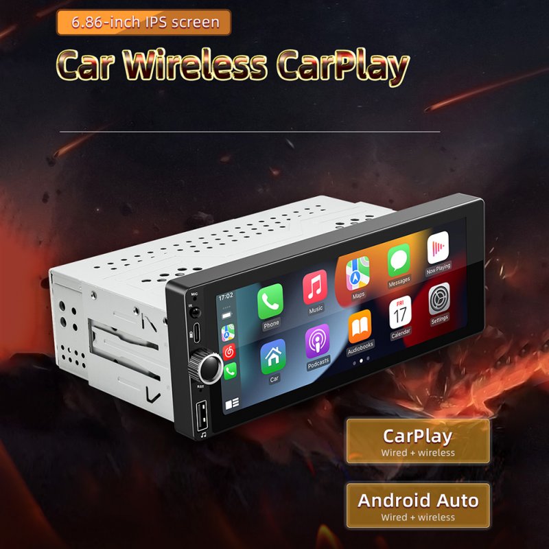 Single Din 6.86 Inch Car Radio Compatible for Carplay Android Auto Wireless Car Stereo with Gps Navigation 