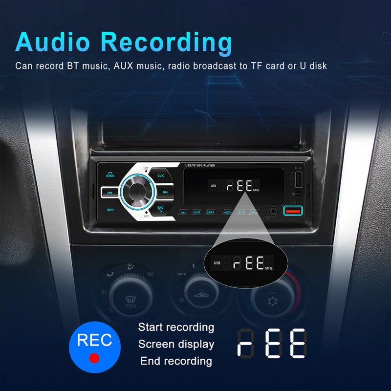 12V Auto Radio Car Stereo MP3 Player Supports Hands Free Calling FM Radio AUX Input TF/EQ/Dual USB Charging 
