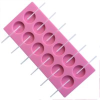 Silicone Lollipop Mold, 12-Capacity Candy Mold, Soap Chocolate Mould with Sticks, for Party Home Candies DIY Making Pink