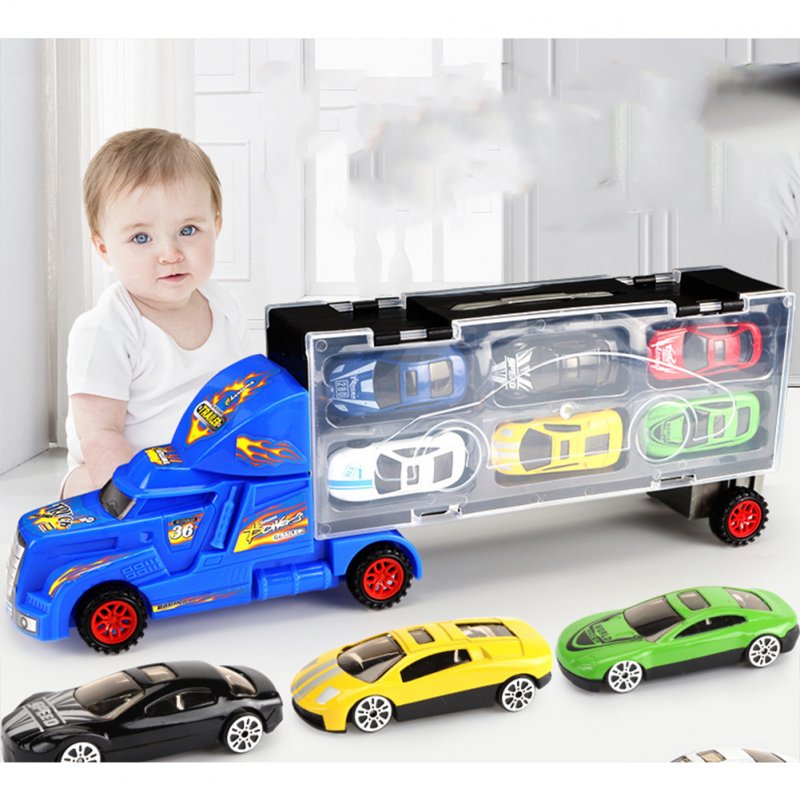 Kids Portable Container Car Toy Inertial Alloy Small Car Storage Set with Slide Track Model