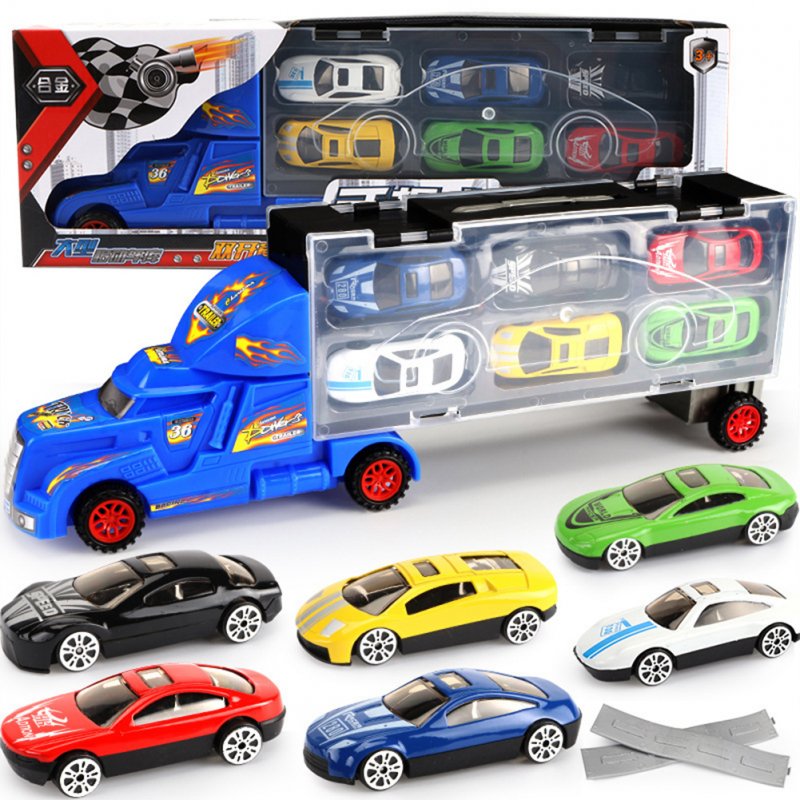 Kids Portable Container Car Toy Inertial Alloy Small Car Storage Set with Slide Track Model