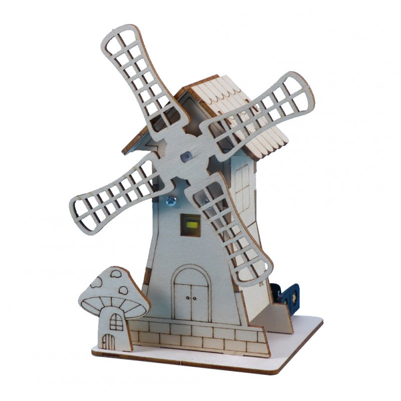 Wooden Electric Windmill House Handmade Material Set Creative Assembled Science Education Model