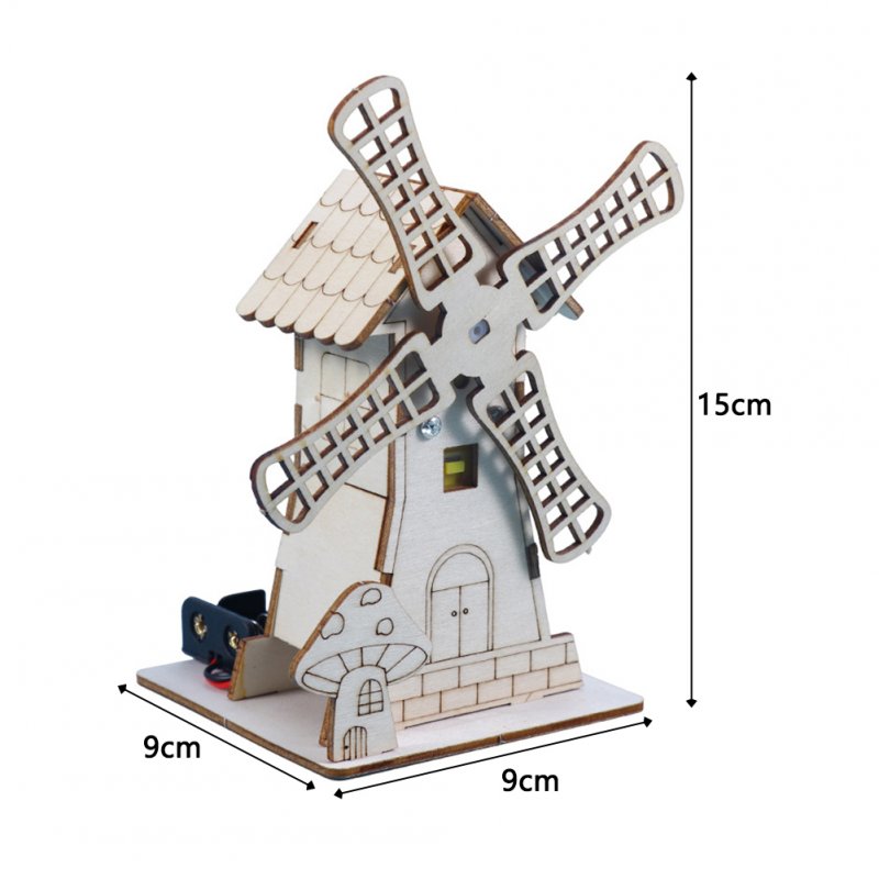 Wooden Electric Windmill House Handmade Material Set Creative Assembled Science Education Model