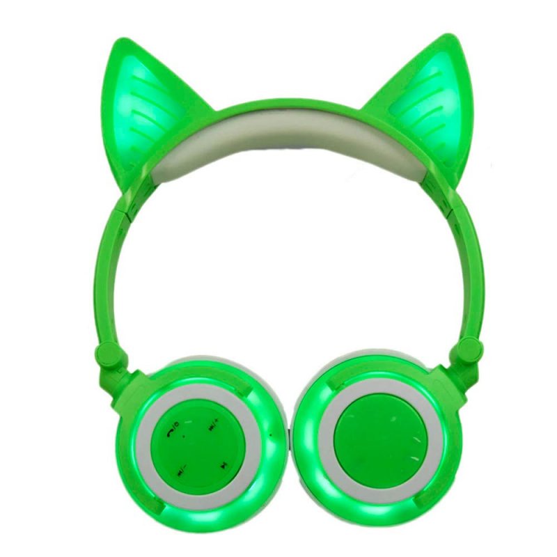 Cute Cat Ear Rechargeable Gaming Headset with LED Lights Colorful Over Ear Foldable Headphones with Mic for Cell Phone  