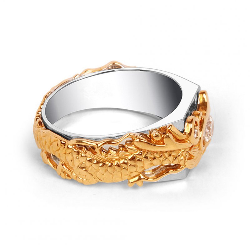Unisex Stylish Vintage Dragon Pattern Ring Exaggeration Finger Ring - White and gold Size : US # 6 [Hong Kong # 12]