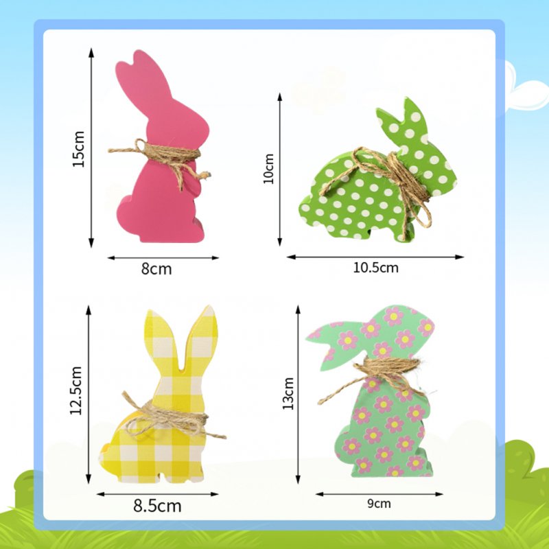 4pcs Diy Easter Wooden Rabbit Ornament With Jute Twine Easter Decorations For Spring Home Table Decor 