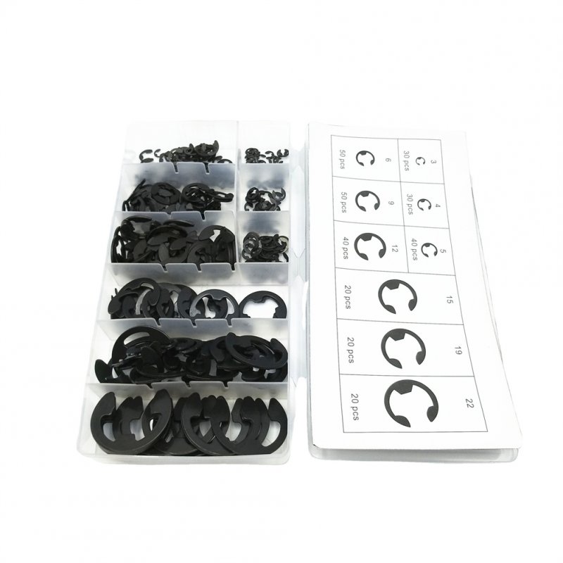 300pcs E-clip Circlip External Retaining Clips Assortment Set 9 Sizes Spring Steel Snap Ring Washers 