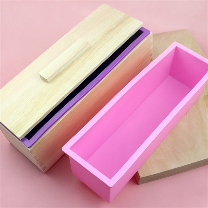 1200ml Silicone Soap Mold With Wood Box Cover Microwaves Safe High Heat-Resistant Temperature For DIY Crafts (27 x 8.5 x 8cm) 
