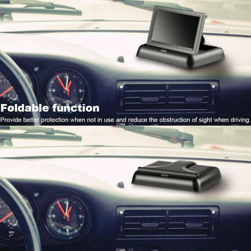 Car Backup Camera Reverse Rear View Camera with 4.3 Inch Foldable Monitor HD 170° Wide Angle 