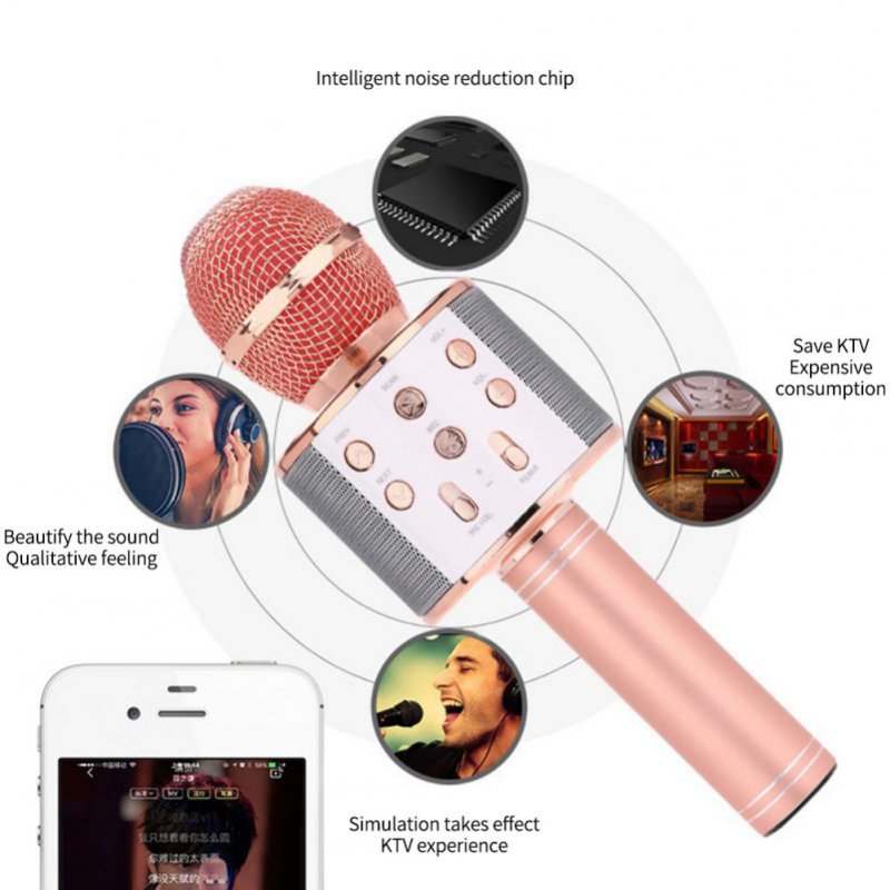 WS858 Mobile Phone Karaoke Microphone Wireless Bluetooth Capacitor Microphone Audio rose gold Karaoke microphone
