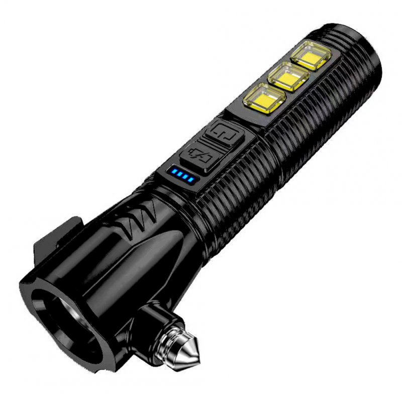 Mini Flashlight Usb Rechargeable Outdoor Strong Light Torch Car Self-rescue Escape Hammer Multifunctional 