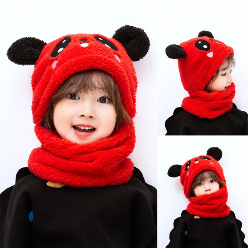 Children's  Hat Coral Fleece Cute Ear Cap With Scarf For  5-9 Years  Old Kids Pink