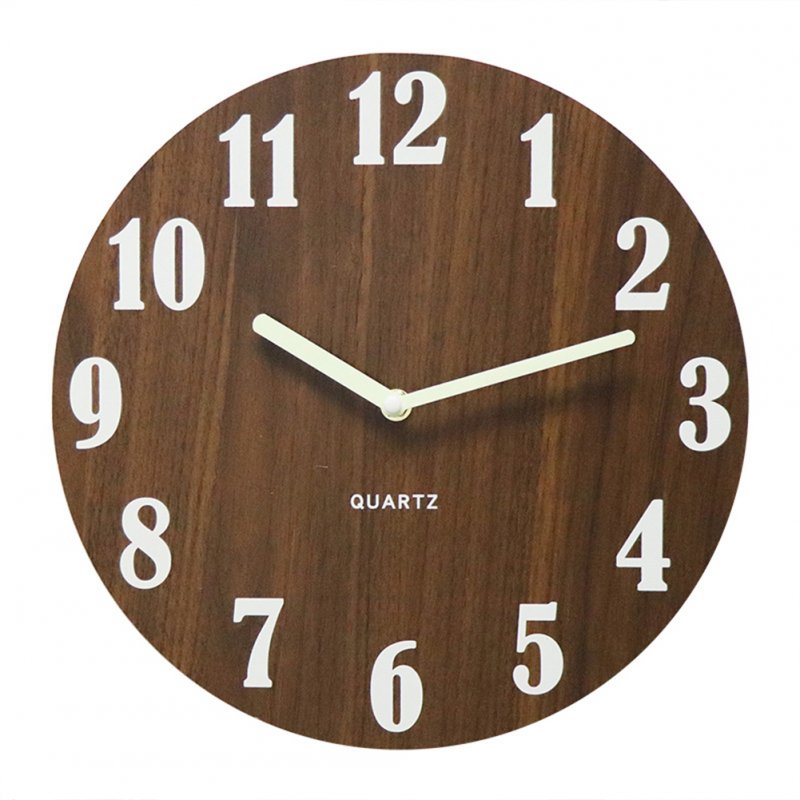 Wooden 12-inch Round Luminous  Wall  Clock Silent Simple Style For Kitchen Bedroom Living Room Study Home Decoration [No Batteries] 