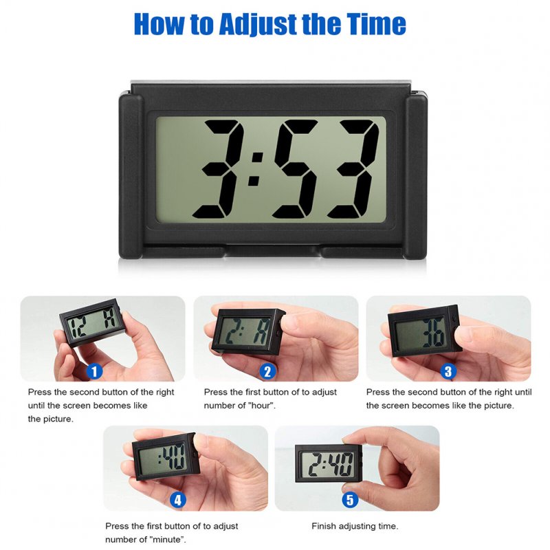 2pcs Car Dashboard Digital Clock Large Screen Digital Display Electronic Watch Clock With Adhesive Support 