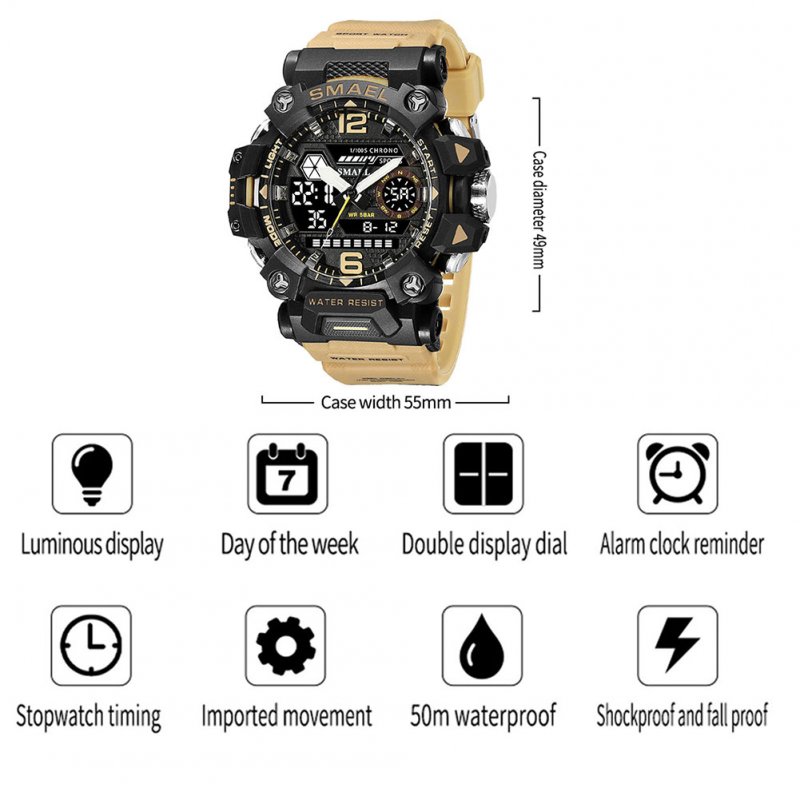 Men Watch Multi-functional 50m Waterproof LED Digital Dual Display Electronic Sports Wrist Watch 8072 