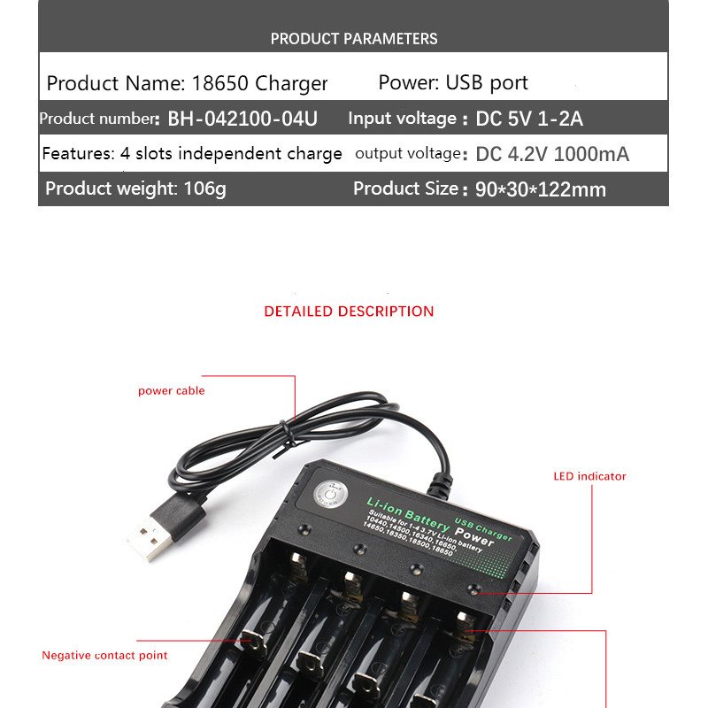 3.7V 18650 Charger Li-ion Battery USB Independent Charging Portable 18350 16340 14500 Battery Charger 