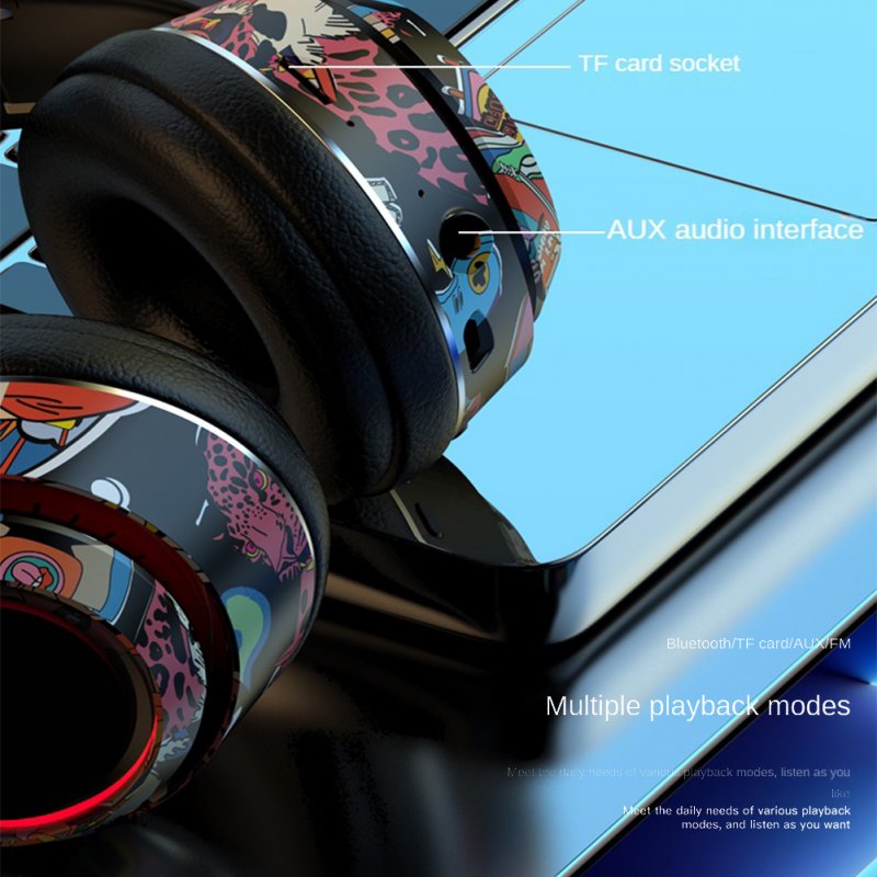 Graffiti Foldable Bluetooth Headphones Wireless Sports Headset Noise Reduction Gaming Earphone 