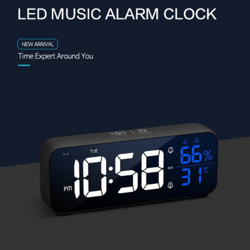 Led Digital Alarm Clock 12  24 Hour Adjustable Volume Brightness Mirror Clocks for Bedroom Home Office Black