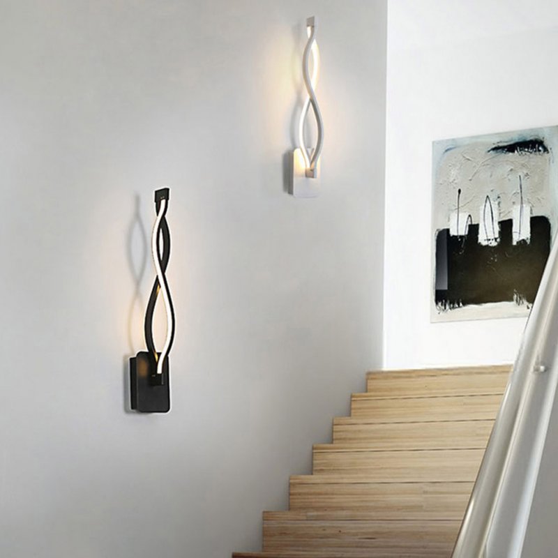 16w Led Wall Lamp Modern Minimalist Wavy Shape Wall-mounted Bedroom Bedside Lights For Home Decor warm light 16W-Black Shell