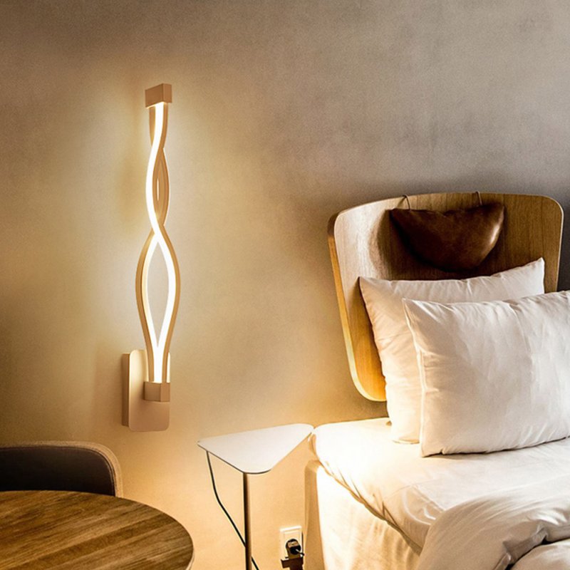 16w Led Wall Lamp Modern Minimalist Wavy Shape Wall-mounted Bedroom Bedside Lights For Home Decor warm light 16W-Black Shell