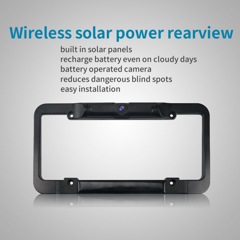 Wireless Solar License Plate Frame +4.3 Inch Display Reversing System black