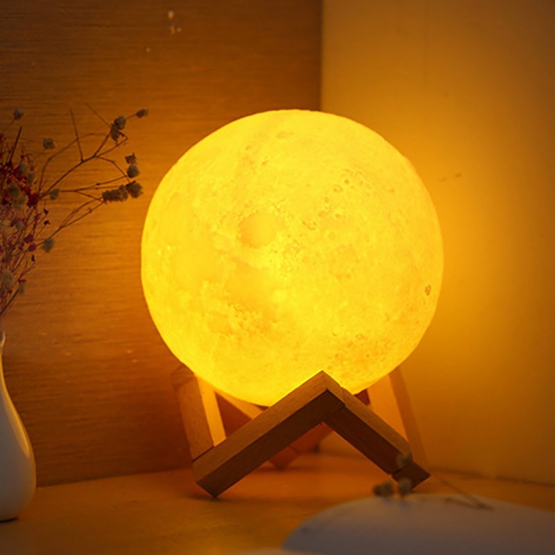1W Creative Moon Lamp With Remote Control Wooden Bracket 16 Colors USB Rechargeable Touch Control LED Night Light Table Lamp Holiday Birthday Gift 