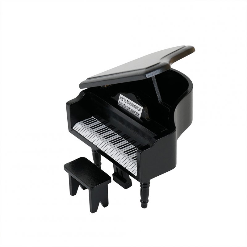 Miniature Mini Piano 1:12 Furniture With Chair For Dollhouse black