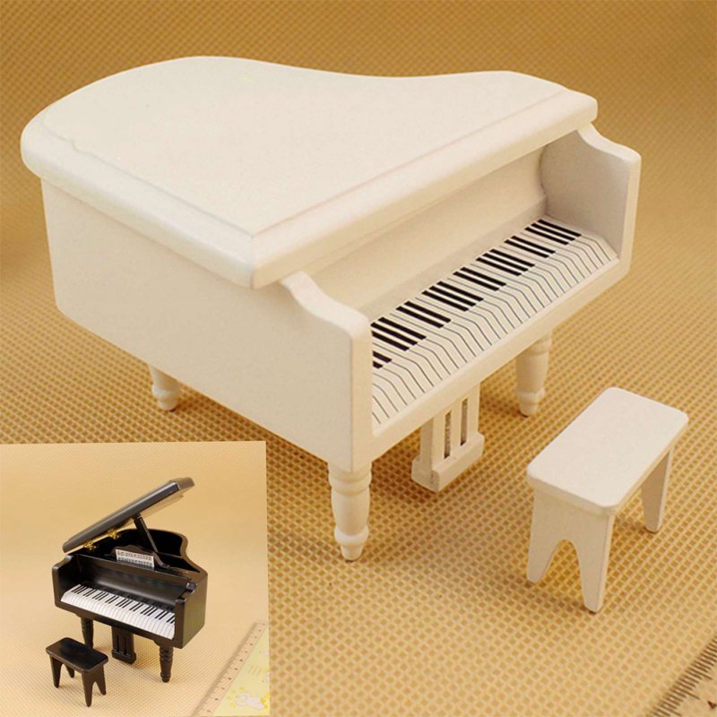 Miniature Mini Piano 1:12 Furniture With Chair For Dollhouse black