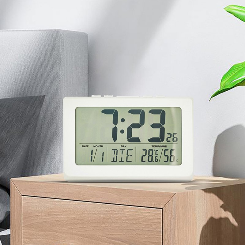 Led Alarm Clock Time Date Temperature Humidity Display Desk Clock For Bedroom Home Office Decor (21x14x2.5cm) 