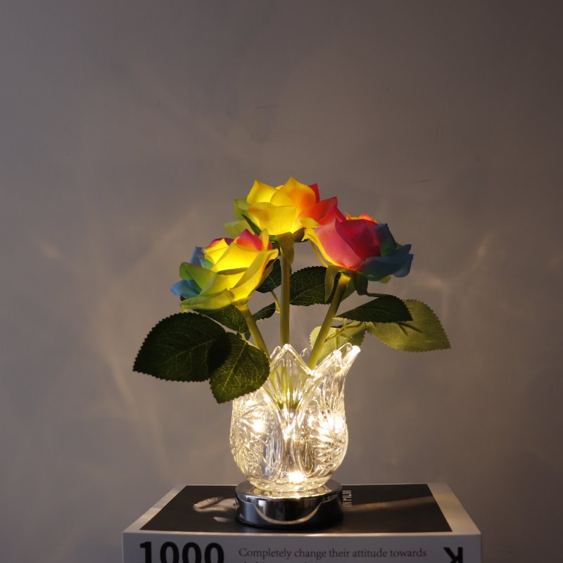 Led Simulation Rose Night Light Stepless Dimming Rechargeable Table Lamp Ornaments For Home Decor 