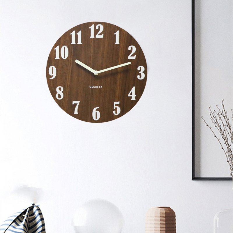 Wooden 12-inch Round Luminous  Wall  Clock Silent Simple Style For Kitchen Bedroom Living Room Study Home Decoration [No Batteries] 
