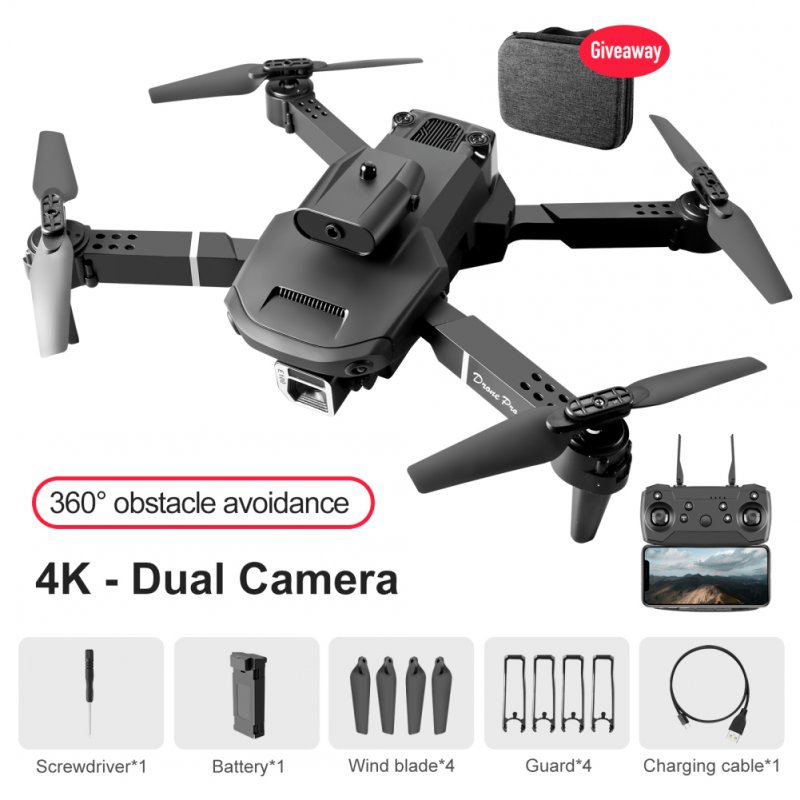 Mini Drone 4k HD Dual Camera Fpv RC  Drone Obstacle Avoidance Helicopter Folding Quadcopte Toys Black 3 Batteries