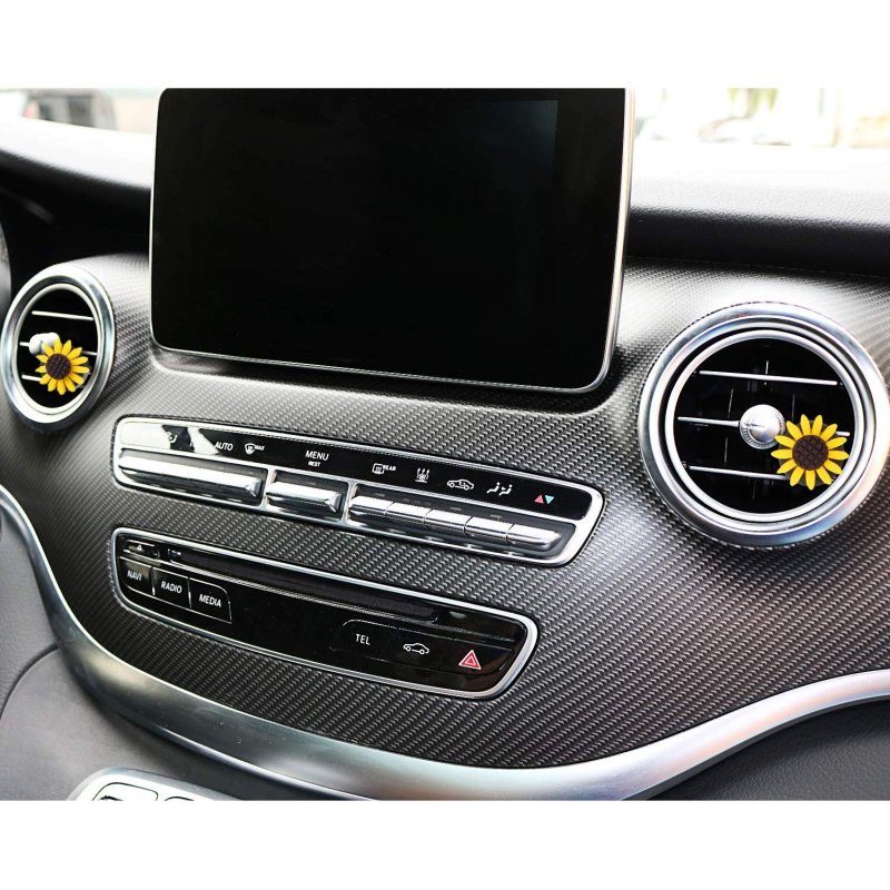 5pcs Car Accessories Sunflower Steering Wheel Cover with 2 Pieces Cute Sunflowers Keyring 2 Piece Car Vent Sunflowers