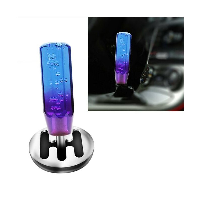 Universal Car Gear Shift Knob Stick Crystal Bubble Gear Shifter with Thread Adapter Blue and purple_15CM