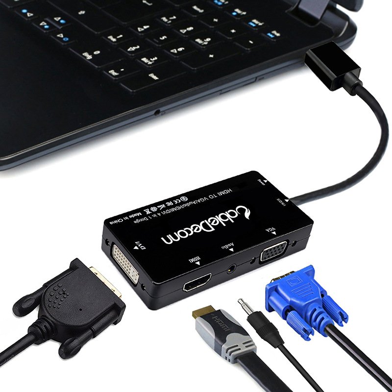 Cabledeconn 4 in1 HDMI Splitter HDMI to VGA DVI Audio Video Cable Multiport Adapter Converter  