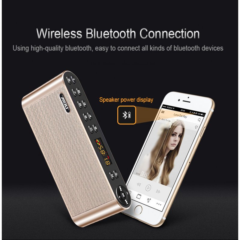 Portable Bluetooth Speaker Wireless Handsfree Pocket Audio Speaker Subwoofer HiFi LED Display Speaker with Mic  Black_Official standard