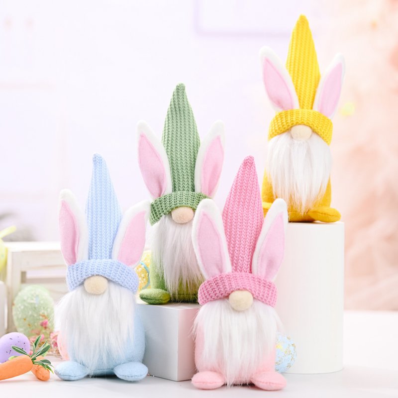 Handmade Plush Easter Bunny Gnome Doll Tabletop Ornament Rabbit Gifts For Easter Holiday Decorations 