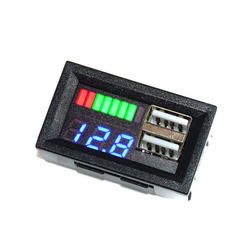 12.6V Electricity Meter Three-string Battery Voltage Power Display Meter Dual USB Output 5V 2A