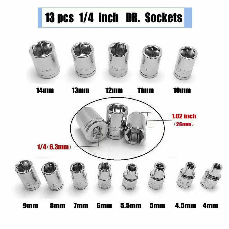 46 -Piece 1/4-inch Screwdriver Drive Socket Bit Set Metric Ratchet Wrench Tools Kit For Automotive Repairing Household 46pcs/set red box