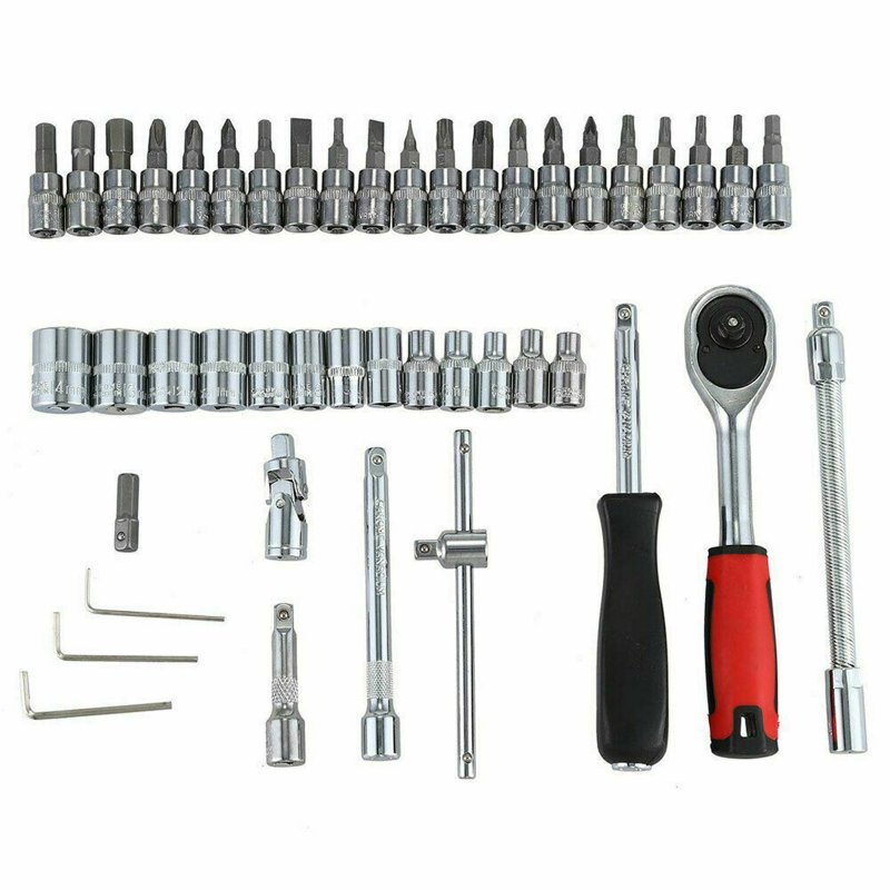46 -Piece 1/4-inch Screwdriver Drive Socket Bit Set Metric Ratchet Wrench Tools Kit For Automotive Repairing Household 46pcs/set red box