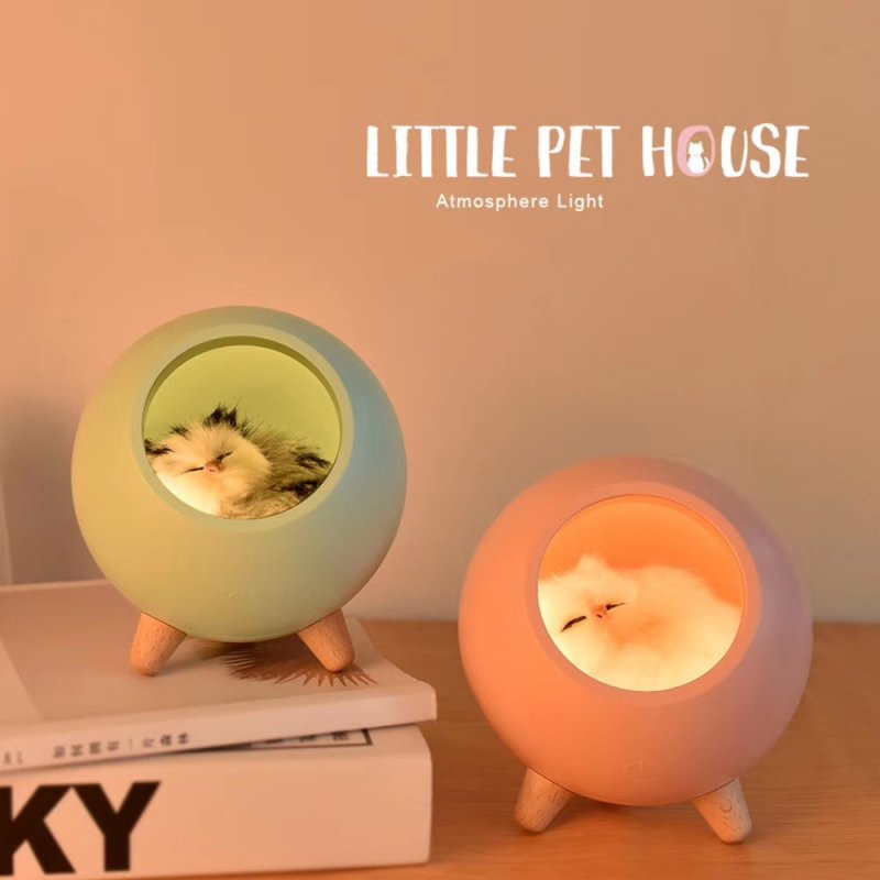 Cat Pet House Ambience Lamp Cartoon LED Night Light Cute Little Cat Pet House Night Light USB Charging Touch Atmosphere Light 