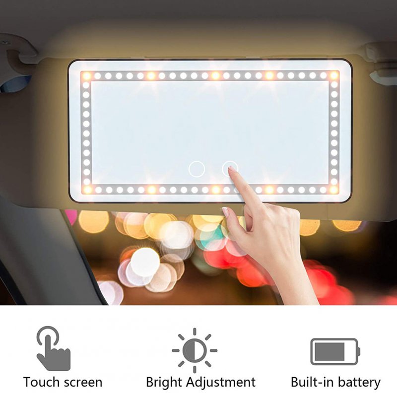 Car Sun Visor Vanity Mirror Rechargeable LED Makeup Mirror With 3 Light Modes 60 LEDs Dimmable Touch Control 