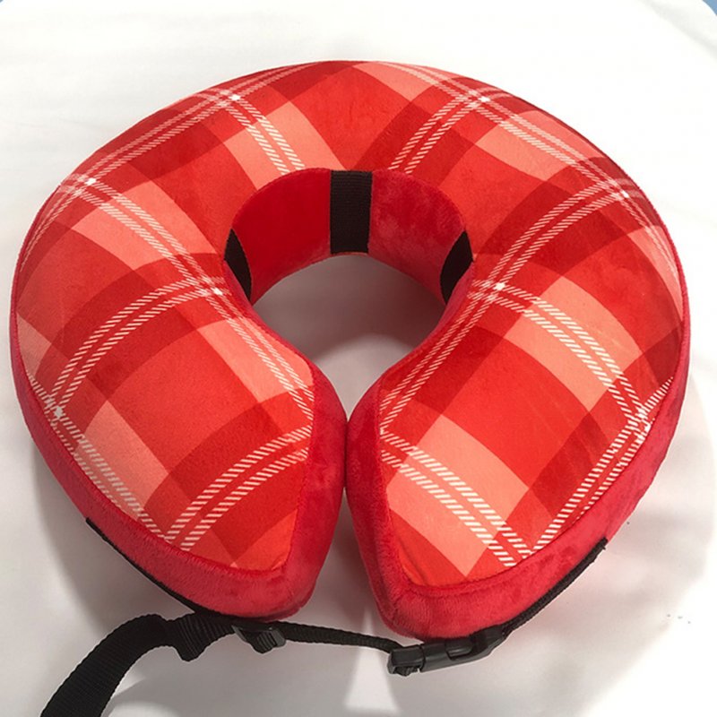 Fashion Checkered Elizabethan Collar Anti-licking Inflatable Design Cat Cone Collar Ideal For Post-Surgery Recovery Injury Prevention red M