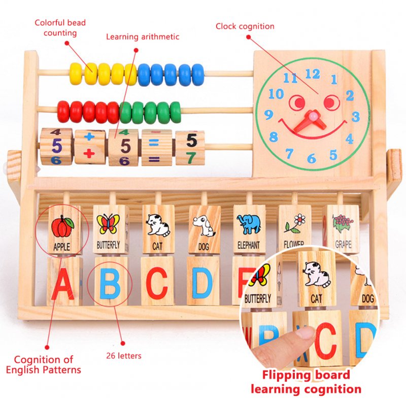 Preschool Math Learning Toy Wooden Frame Abacus With Multi-Color Beads Number Alphabet Counting Clock Learning Toys Gift For Toddlers 