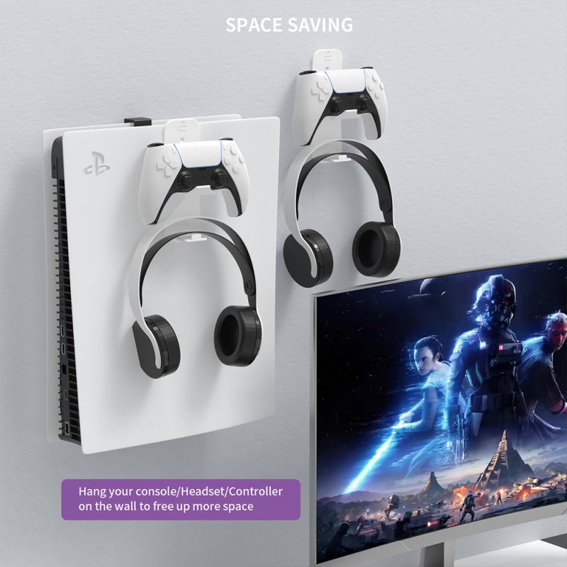 Game Console Wall Mount Bracket Hook Set Gamepad Headphone Rack Storage Holder Compatible For Ps5/ns/ps4/xbox Series 